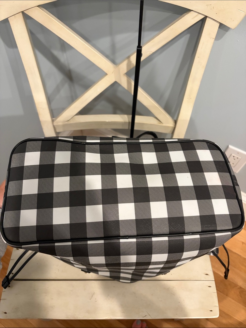 MICHAEL KORS Black & White Gingham Tote with Floral Charm, wallet and pouch set - Picture 7 of 13